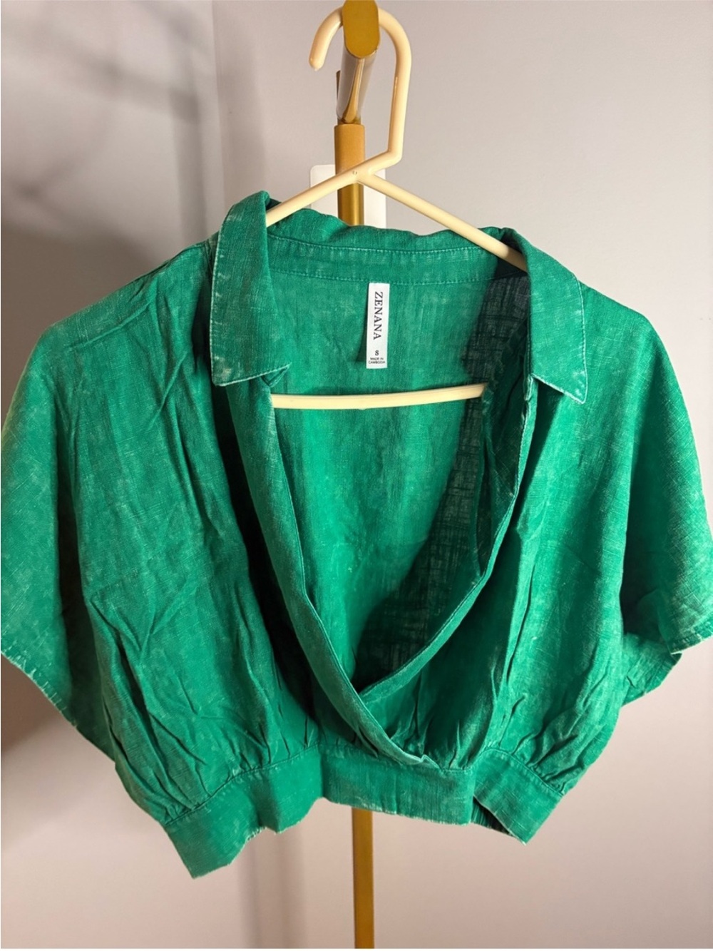 Zenana Outfitters Emerald Green Draped V-Neck Crop Top
